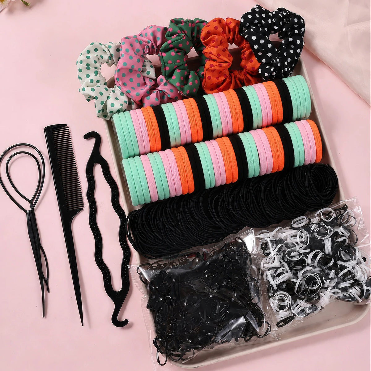 1109pcs Women Dark Hair Accessories Set Elastic Seamless Ponytail Scru ...