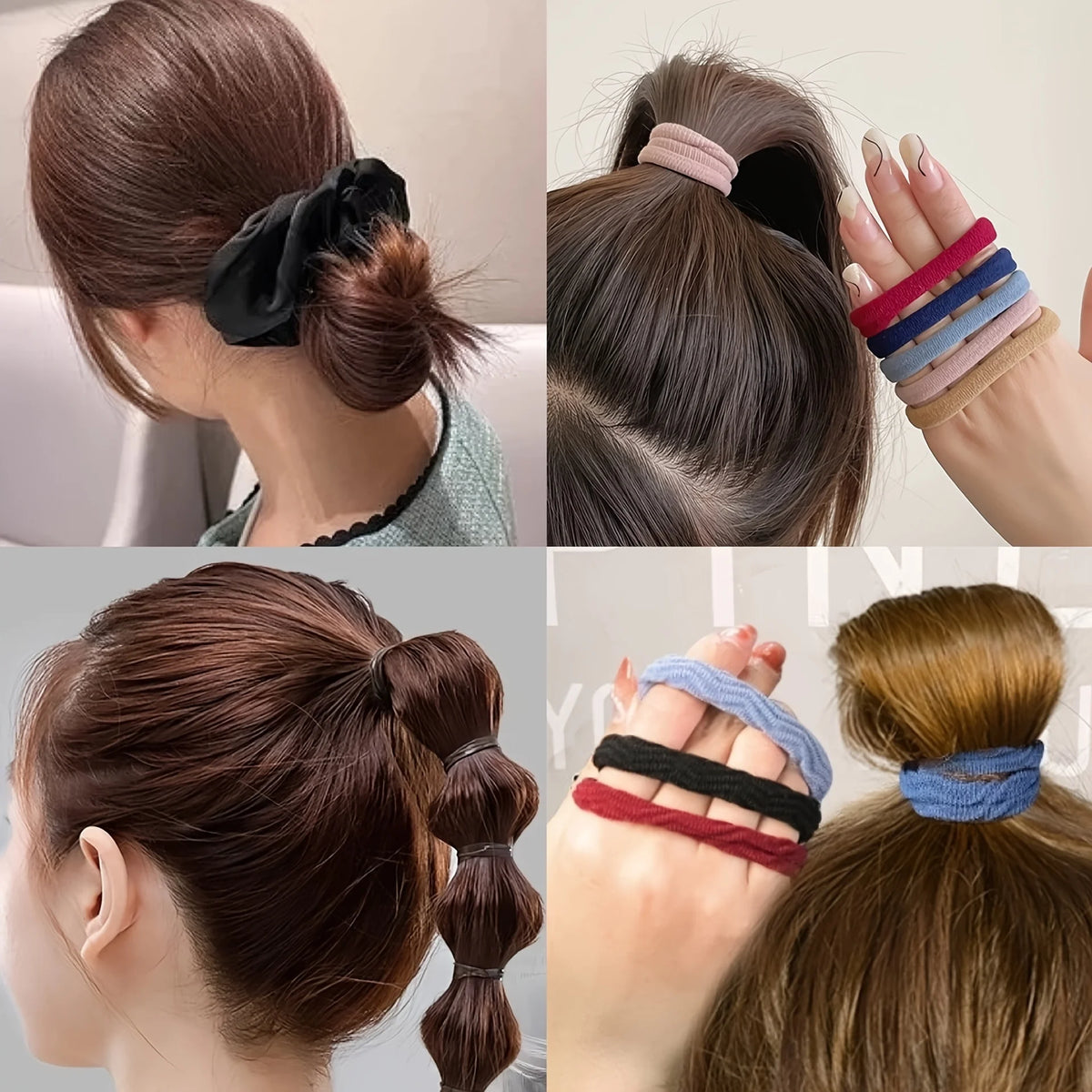 1109pcs Women Dark Hair Accessories Set Elastic Seamless Ponytail Scru ...