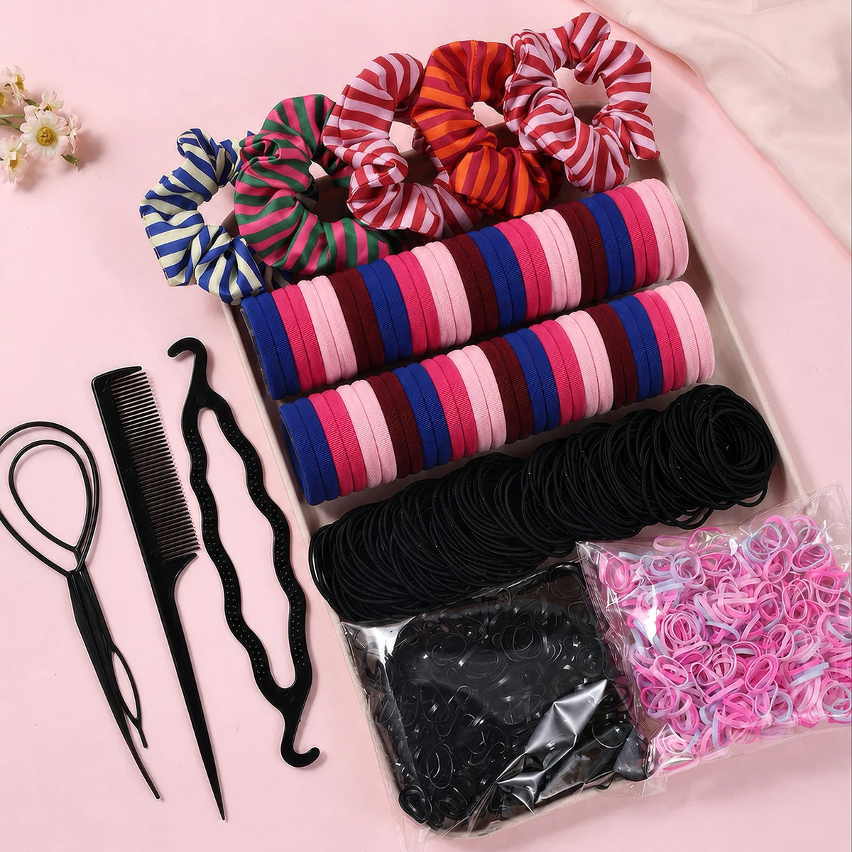 1109pcs Women Dark Hair Accessories Set Elastic Seamless Ponytail Scru ...